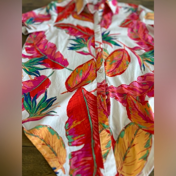 NINE WEST Farm Rio vibes Tropical Tie-Front Button Down Shirt - Picture 9 of 14